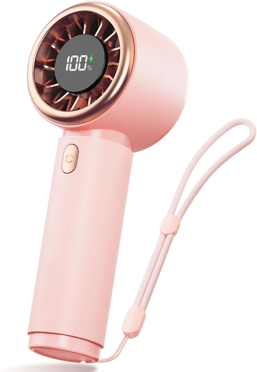 Mini Portable Handheld Fan, Cute Pink Turbo Rechargeable Fan with LED Display, 5-Speed Personal Cooling Fan for Makeup, Lash, Travel, Office & Summer Outdoor Use