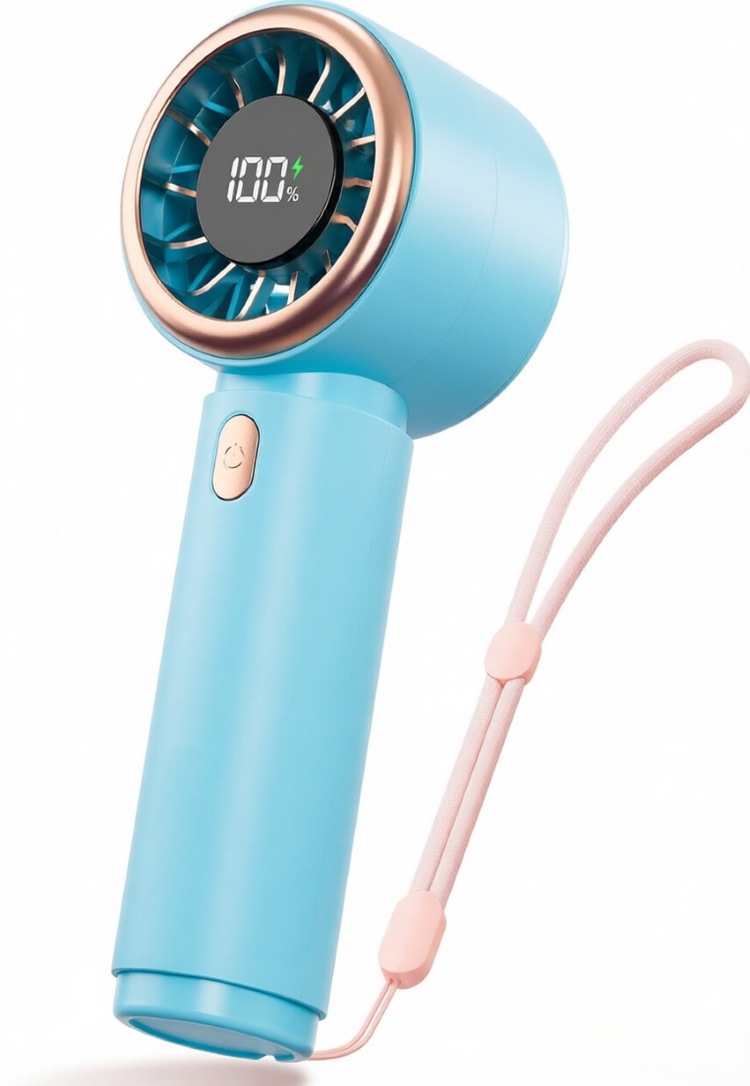 Portable Handheld Turbo Fan, Blue Rechargeable Personal Cooling Fan with 5 Speeds LED Display, Small Travel Fan for Office, Outdoor, Camping & Daily Heat Relief