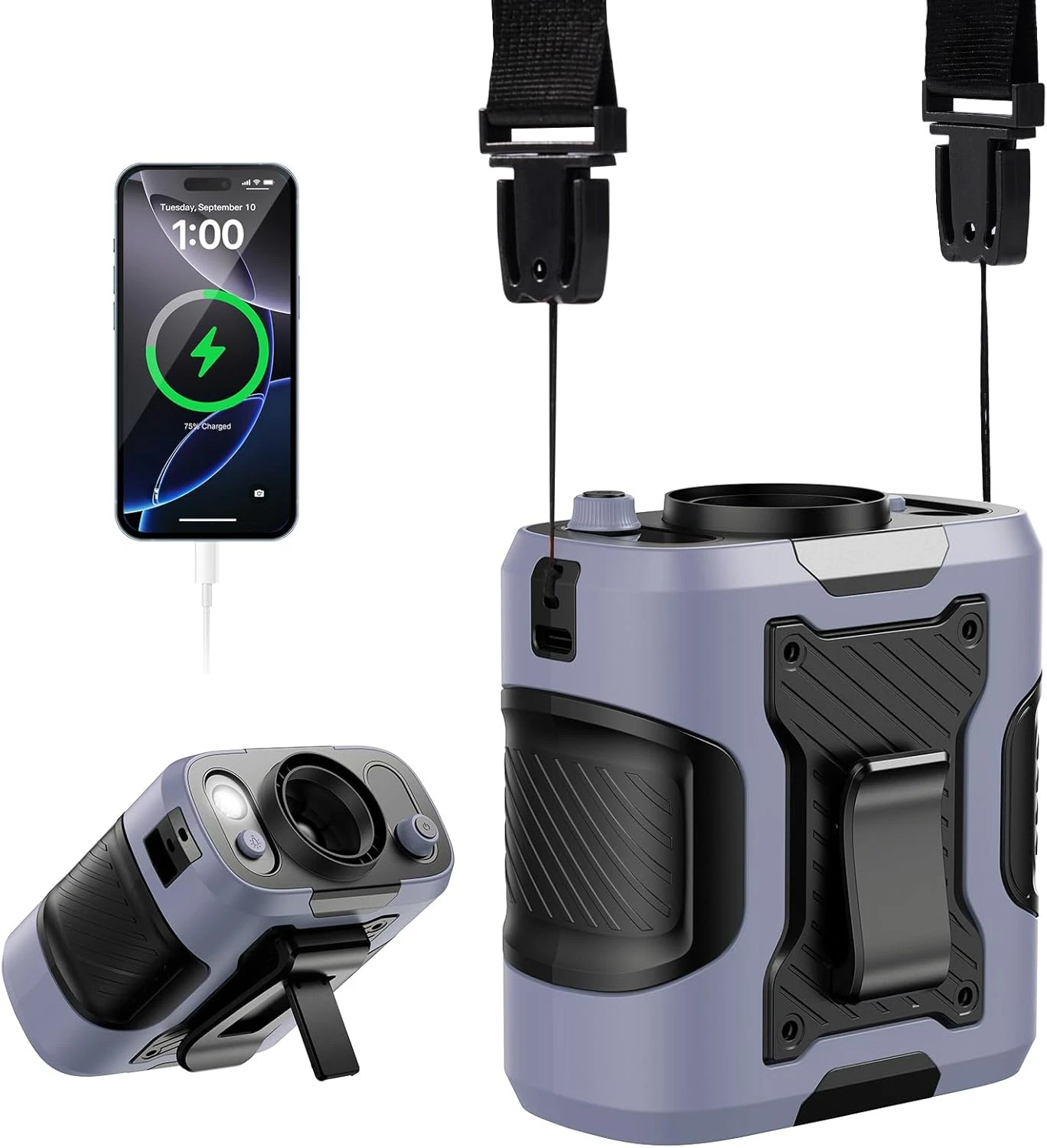 Portable Waist Fan with Light, 100 Speeds Powerful 13500RPM, Hands-Free Neck Fan