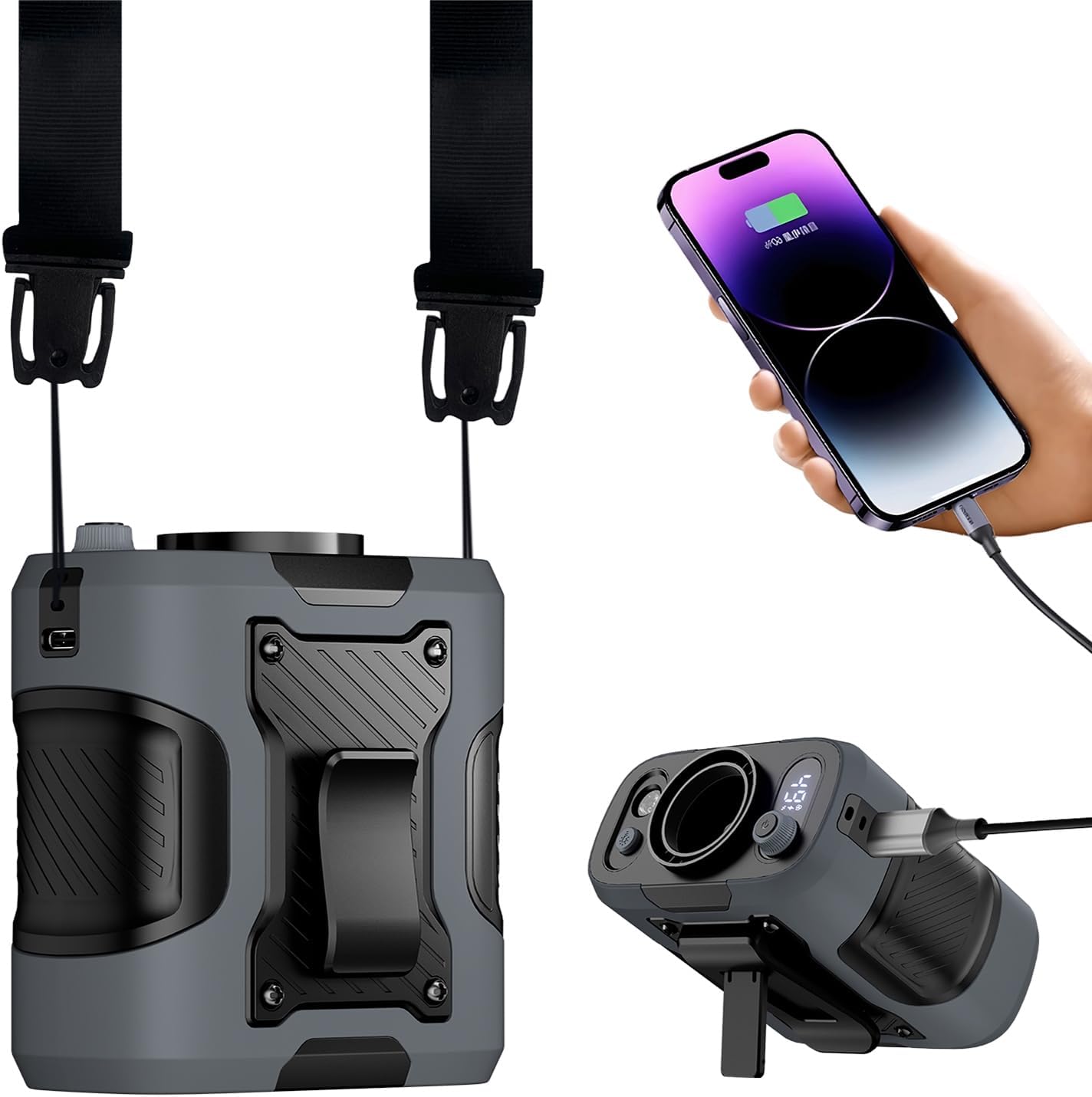 Portable Waist Fan Personal 20000mah 100 Speeds Clip On Shirt Fan Belt Cooling Device Wearable Cool Body Blow Cold Air Rechargeable Pocket Mini Men Workers Outdoor Travel Hiking Gifts