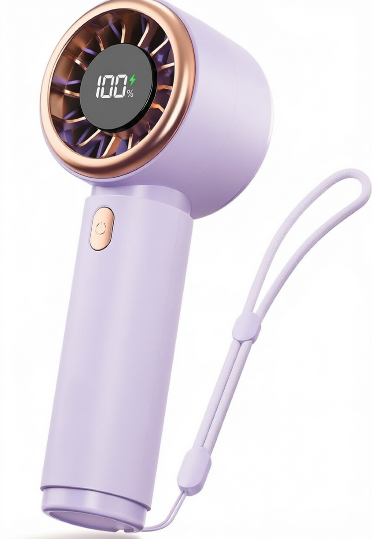 Mini Portable Handheld Fan, Purple Stylish Turbo Cooling Fan with LED Display, 5-Speed Rechargeable Personal Fan for Travel, Makeup, Bedroom & Summer Use